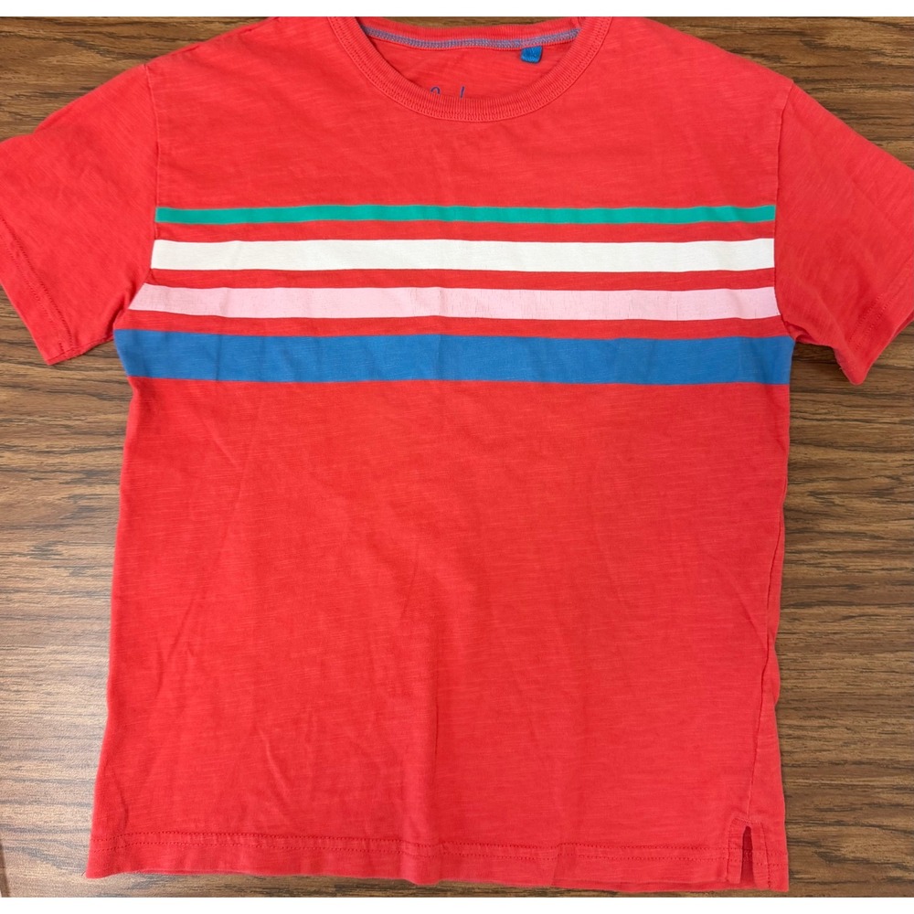 Boden Boys Red Slub Cotton Multi Color Chest Stripe T-Shirt Size 5-6Y 116cm